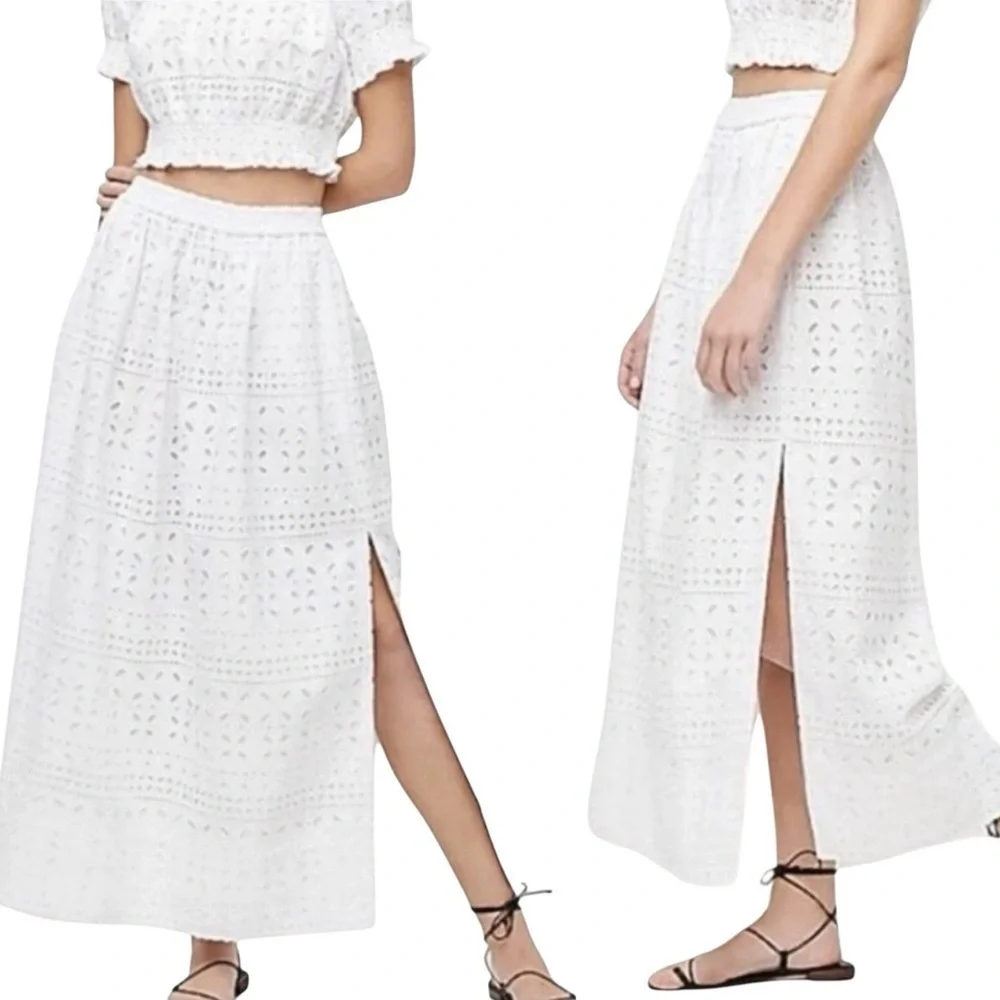 J. CREW Linen Blend Maxi Skirt in Eyelet‎ Lace BI743